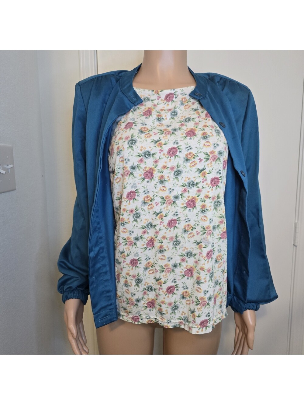 VTG rrrrruss Teal Jacket And White Floral Rose Shirt USA Grannycore 90s Mom